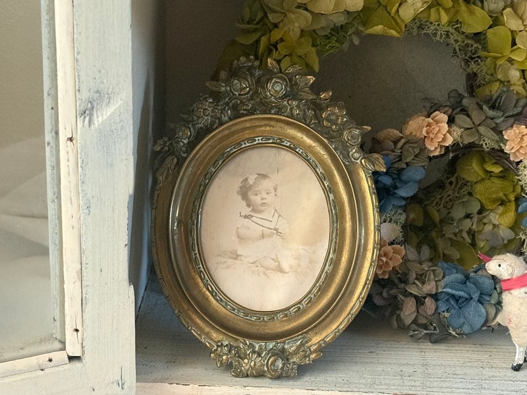 フランスアンティーク フォトスタンド ガラス付き 写真立て 真鍮 フレーム 額