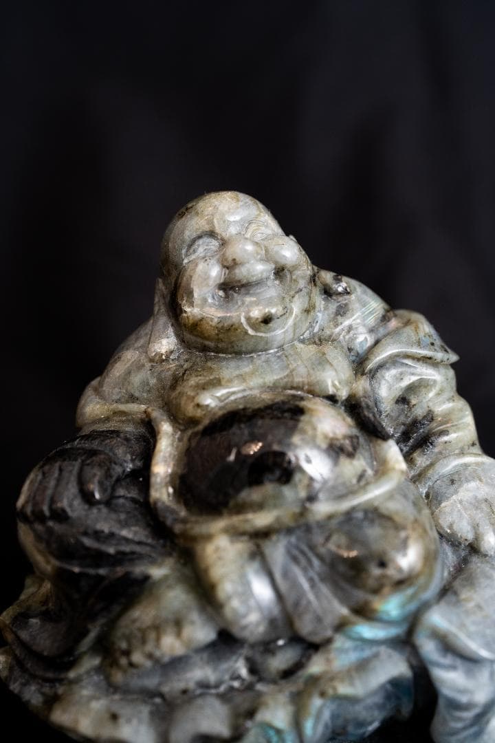 最高品質★ラブラドライト 布施様と象の彫刻