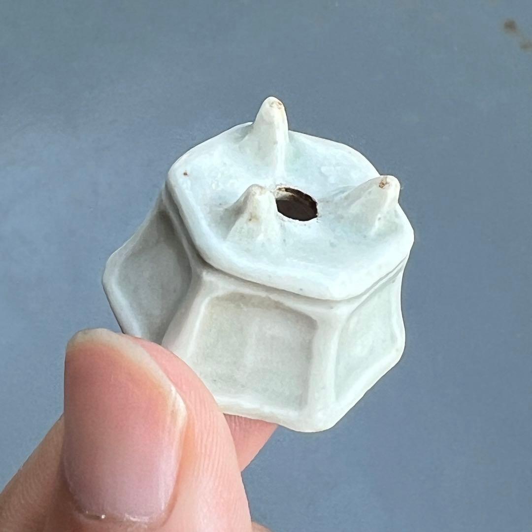 773.夢陶 青釉額入六角豆鉢 盆栽鉢 植木鉢 3*2.8*2.1cm