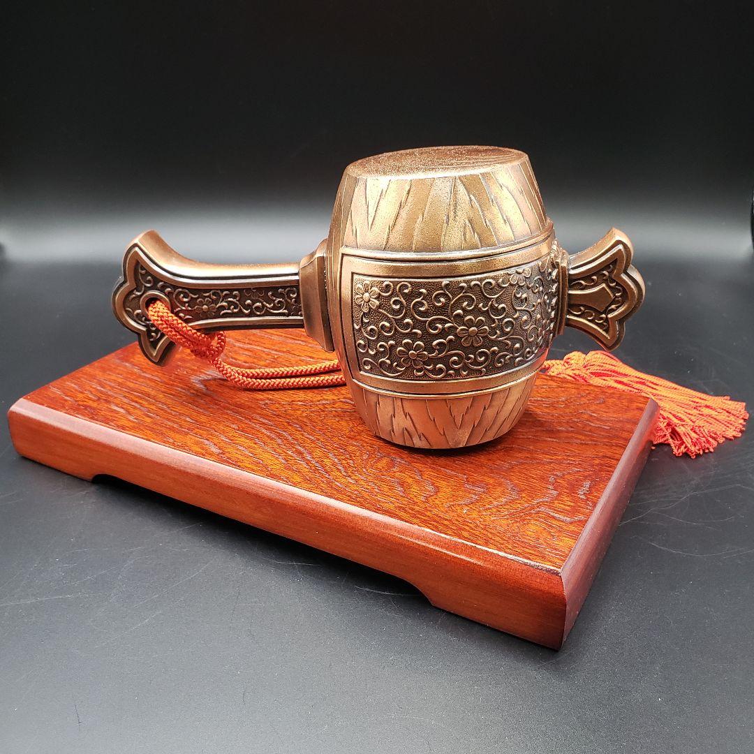 ①金属美術工芸品 子置物 鼠 ネズミ 打出の小槌 銅 工藤健作 玉川工芸