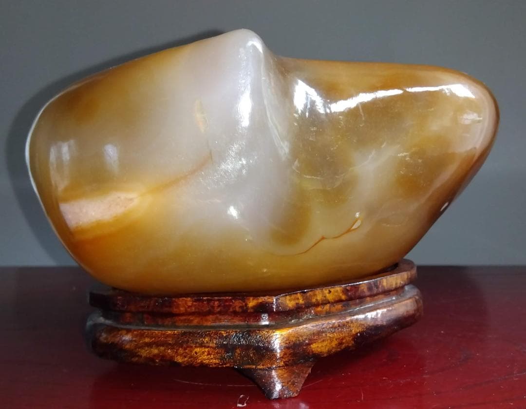 希少巨大瑪瑙ハート型彫り物オブジェ置物