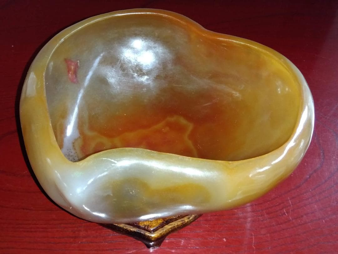 希少巨大瑪瑙ハート型彫り物オブジェ置物
