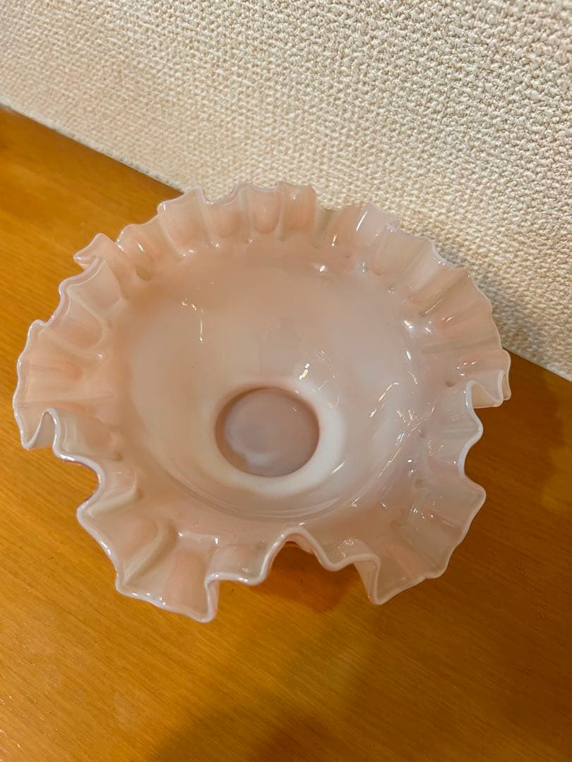 ビンテージ ピンク　ガラスボウル ダブルフリル フェントン