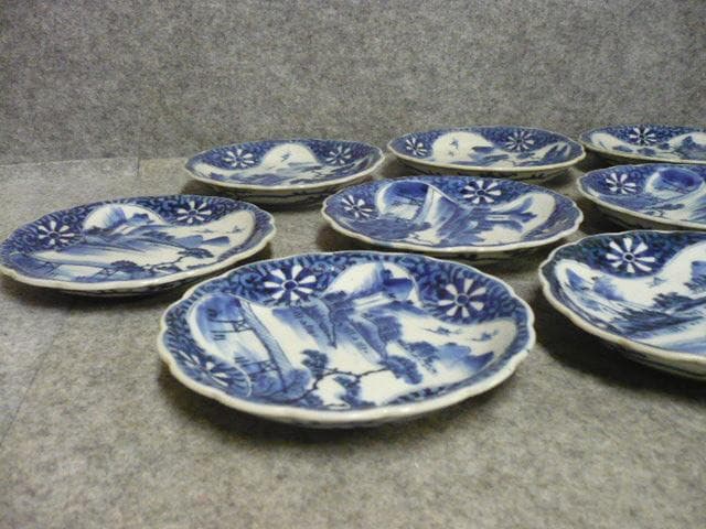 伊万里 風景図 染付 中皿 10枚 [B31452]