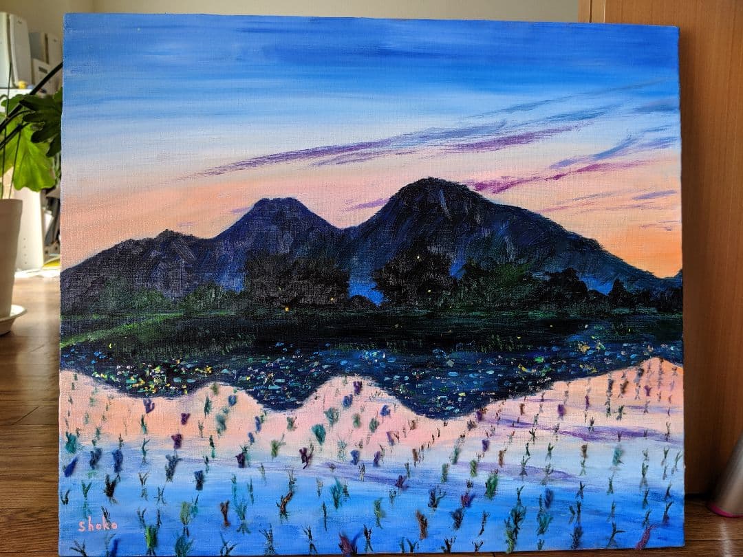 shokoの工芸作品原画【二上山のリフレ】一点物　オリジナル　インテリア　風景画