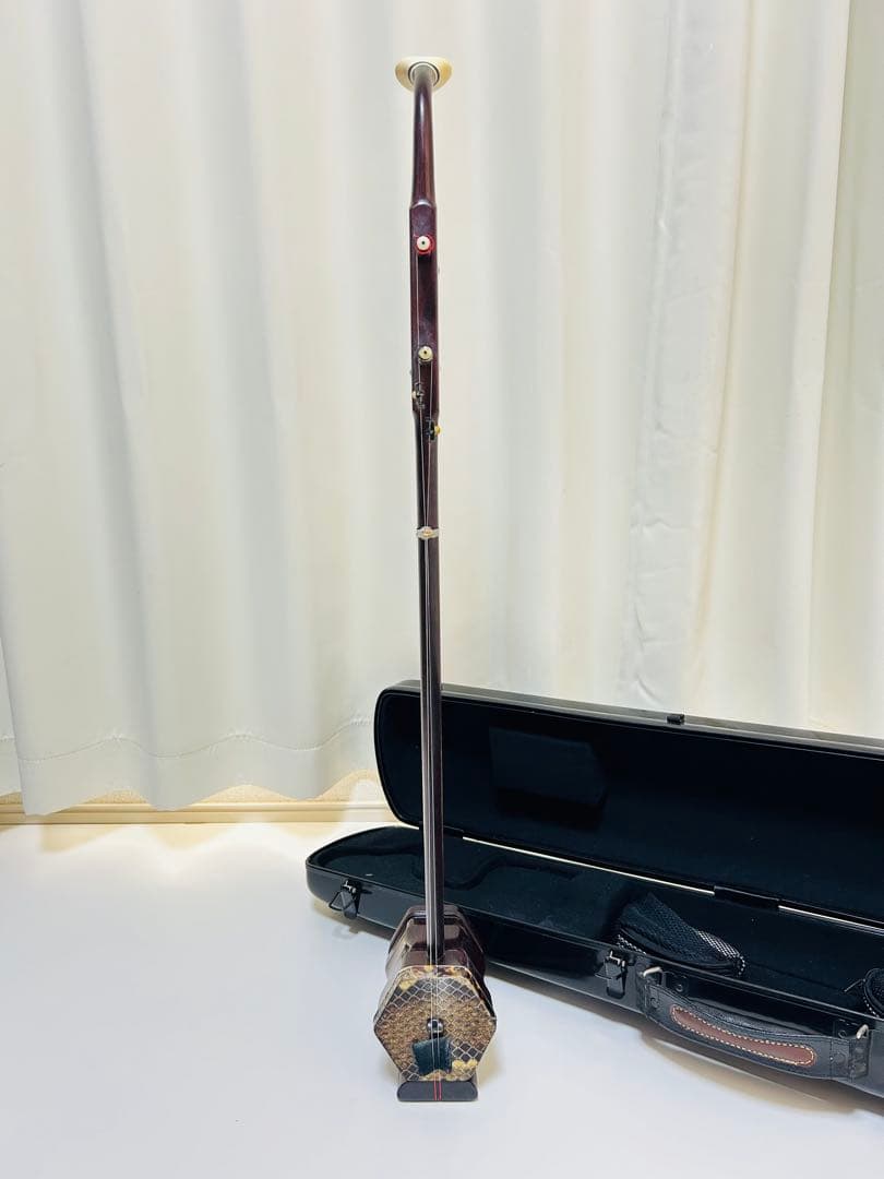 【付属品大多数】高級 二胡 本革 蛇革 中国 民族楽器 紅木 ハードケース付き