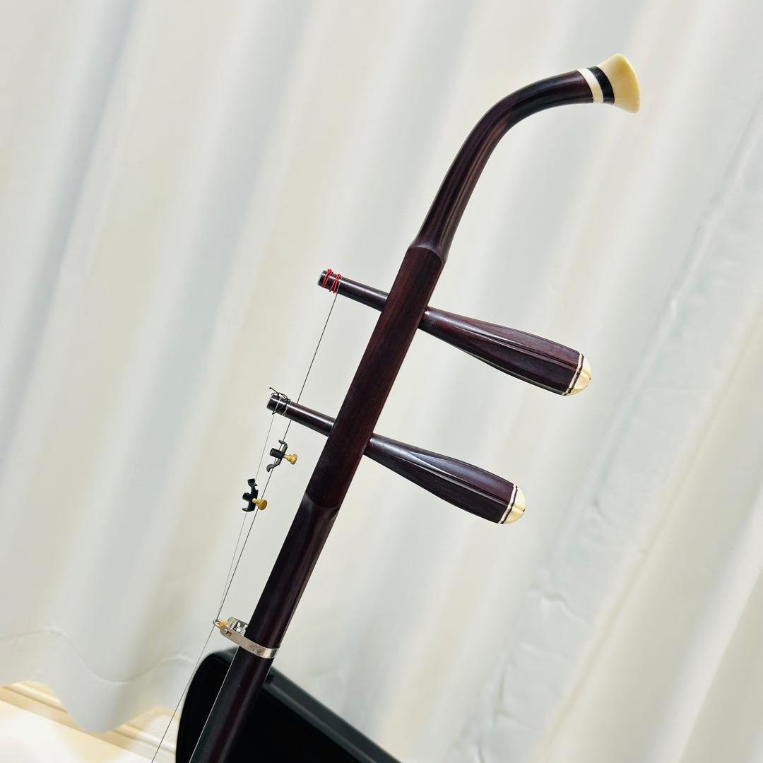 【付属品大多数】高級 二胡 本革 蛇革 中国 民族楽器 紅木 ハードケース付き