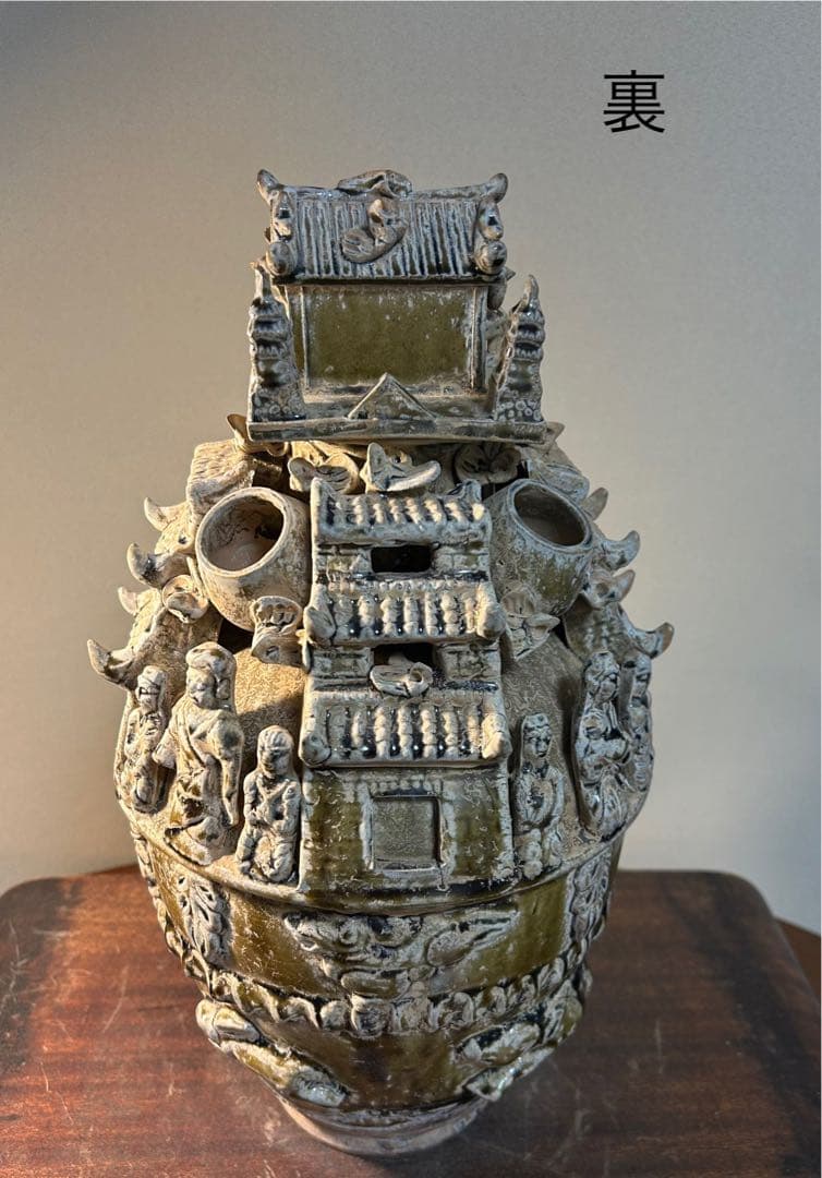 中国骨董　青磁神亭壺(せいじしんていこ) 漢緑釉　三国時代