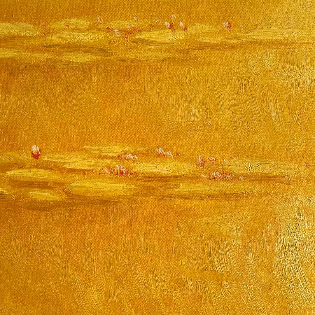 ★秀作★ 手書き油絵 クロード・モネ 睡蓮 黄金色 肉筆絵画 額付き 油彩画