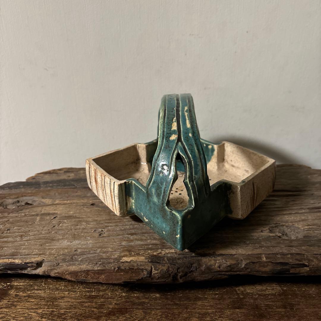 時代　織部松皮菱形手鉢　手付菓子鉢　懐石　瀬戸　志野　古美術　茶道具　検:李朝