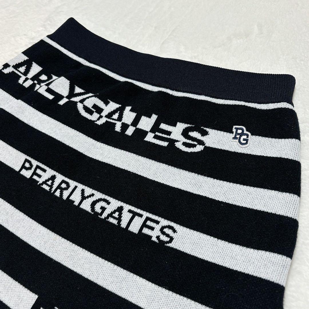 《美品》パーリーゲイツ ボーダーニットスカートセットアップ 黒×白 近年モデル