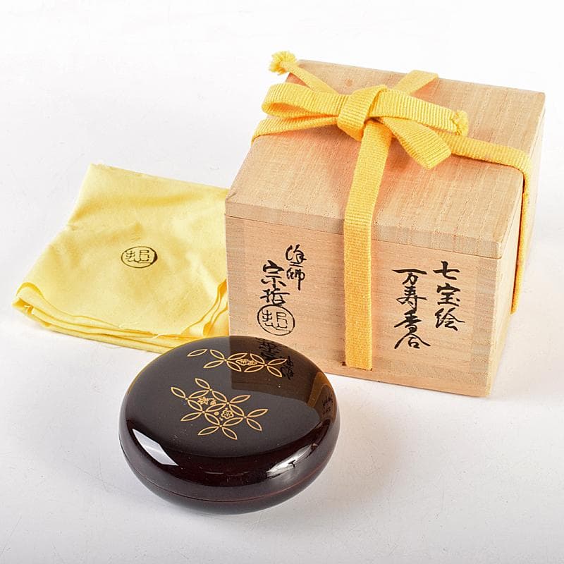 茶道具　塗師　中村宗哲作　七宝絵　万寿香合　共布　即中斎極め箱　M　R7492