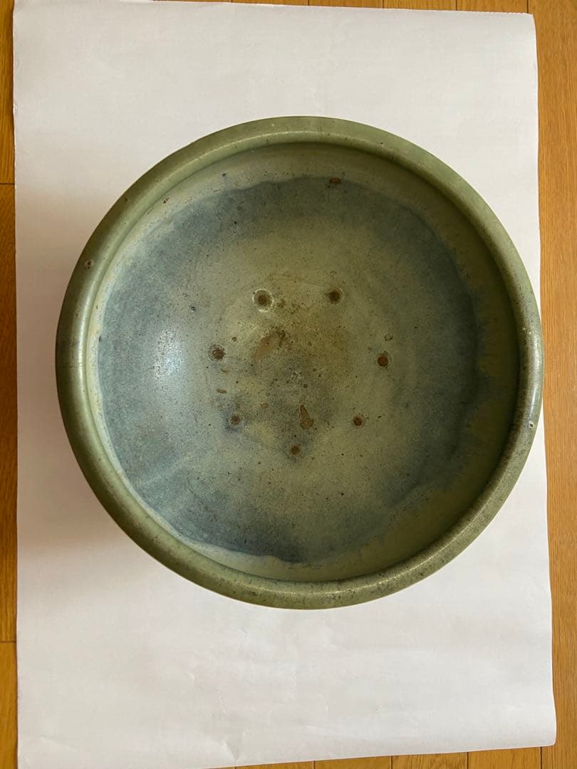 緑色の中型陶器ボウル　　松代焼