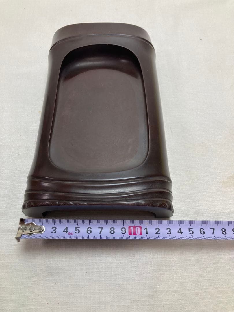 紅渓石硯　二代目相馬羊堂作　竹節デザインの硯　玉眼あり　逸品