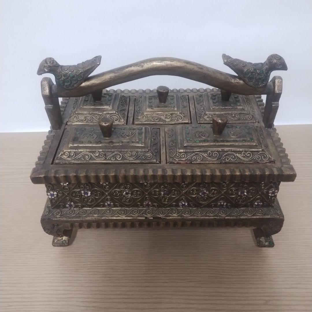 アンティーク 鳥の装飾 木製ボックス