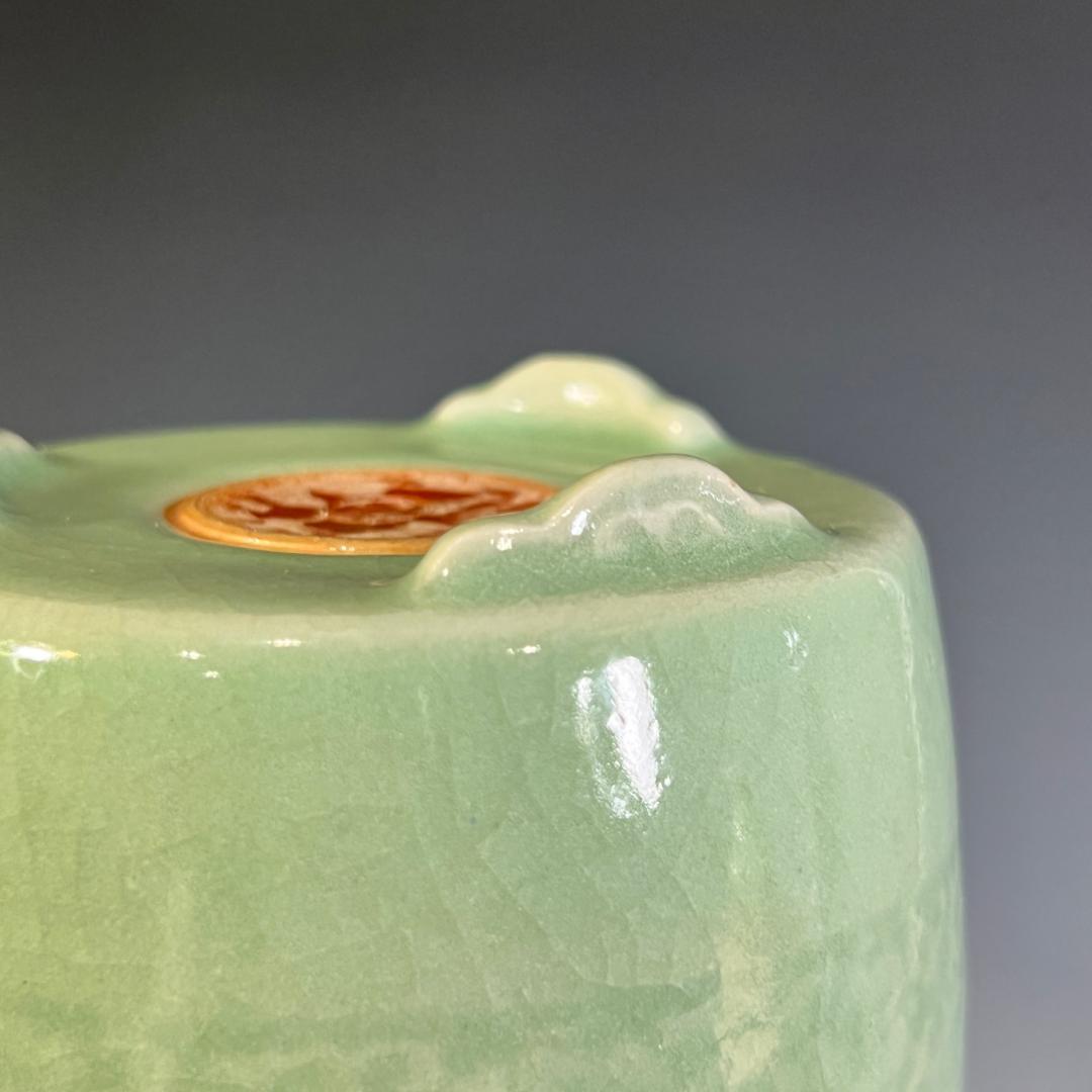 清・豆青釉 筆筒 陶瓷器・稀少珍品・置物・賞物・中国古美術