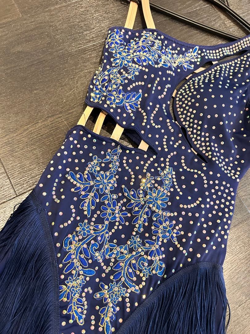 社交ダンスドレス ネイビー フリンジ付き