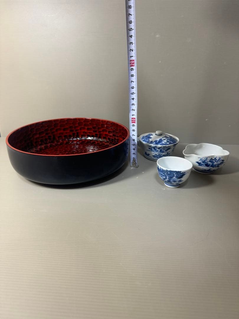 2334 平安草仙　染付青花　茶器セット　宝瓶1客　湯冷し1客　湯呑5客　鉢付き