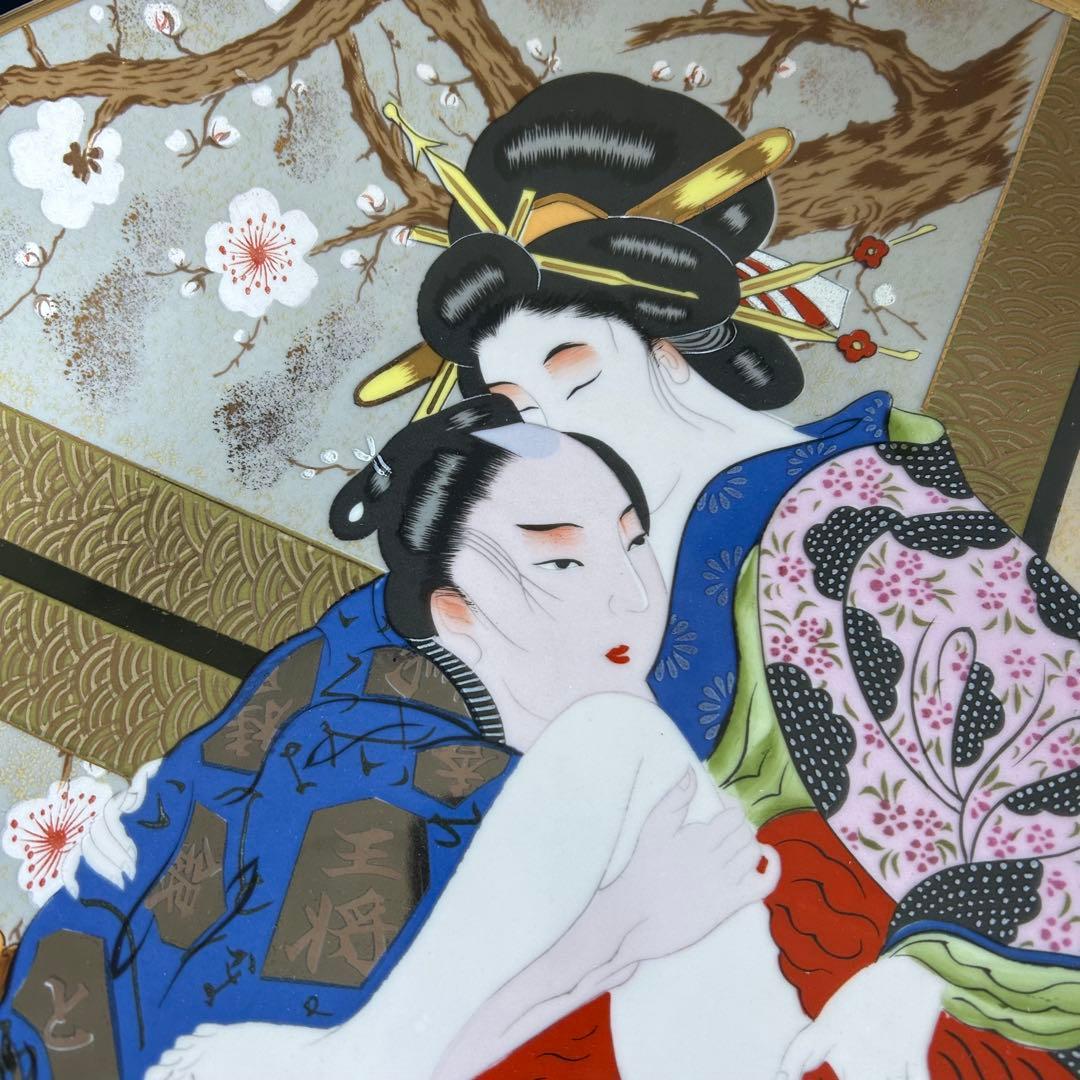 浮世絵　春画 金彩 手描き　希少特大サイズ　大皿 41cm