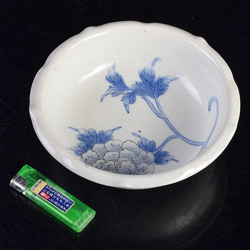 瀬戸焼　古瀬戸　染付　花蝶文　饂飩皿　六客　時代箱付　C　R9353B