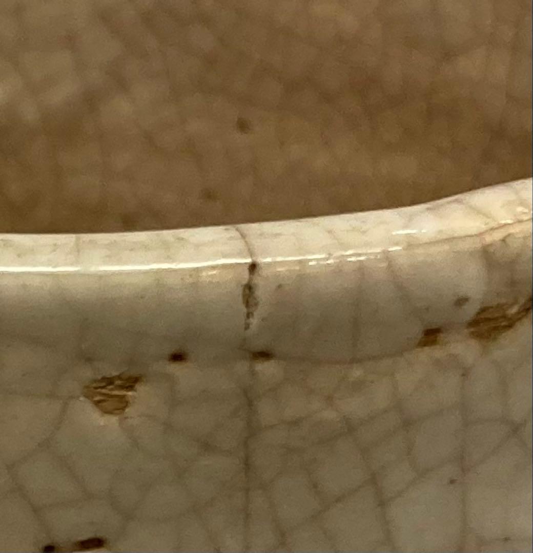 B388s 蟹彫茶碗　蓋付　玉井楽山作　天神蟹　愛媛　伊予　楽山焼　キズ有