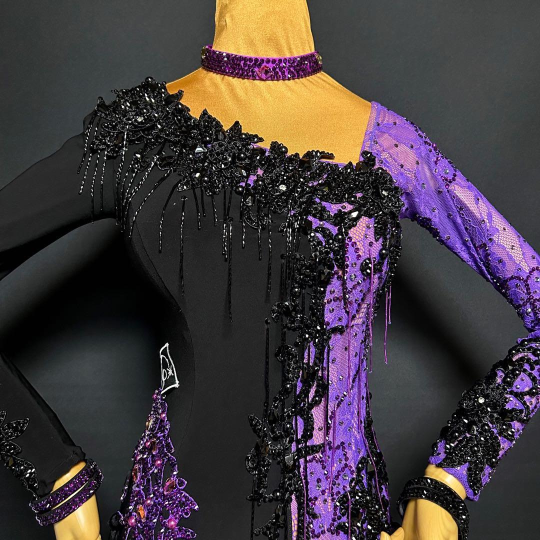 社交ダンス ドレス★シーズ ラテンドレス★ブラック&パープル★サイズM★新品