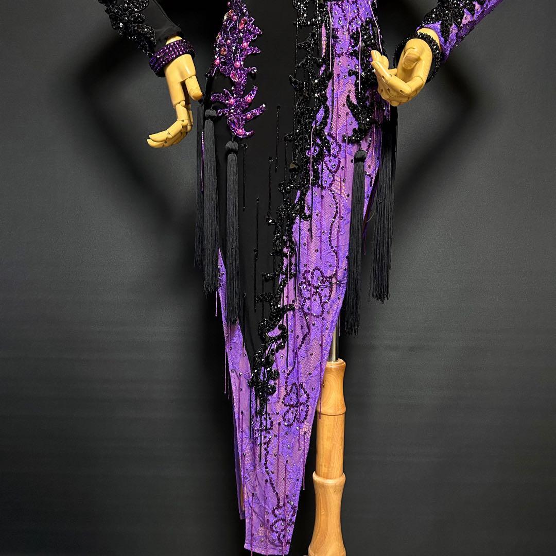 社交ダンス ドレス★シーズ ラテンドレス★ブラック&パープル★サイズM★新品