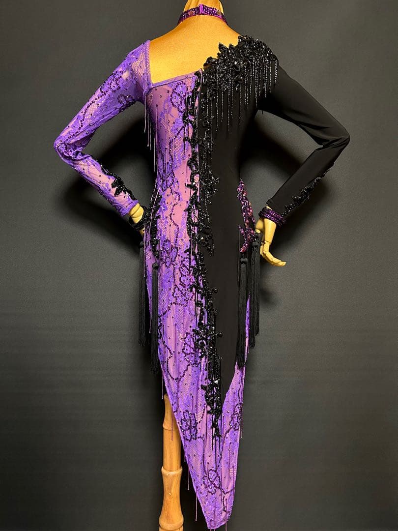 社交ダンス ドレス★シーズ ラテンドレス★ブラック&パープル★サイズM★新品