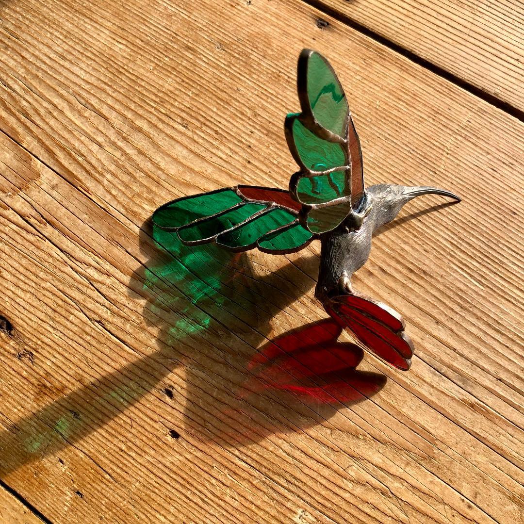 ヴィンテージ　ハチドリ　ハミングバード　アメリカ製　ステンドグラス　オーナメント