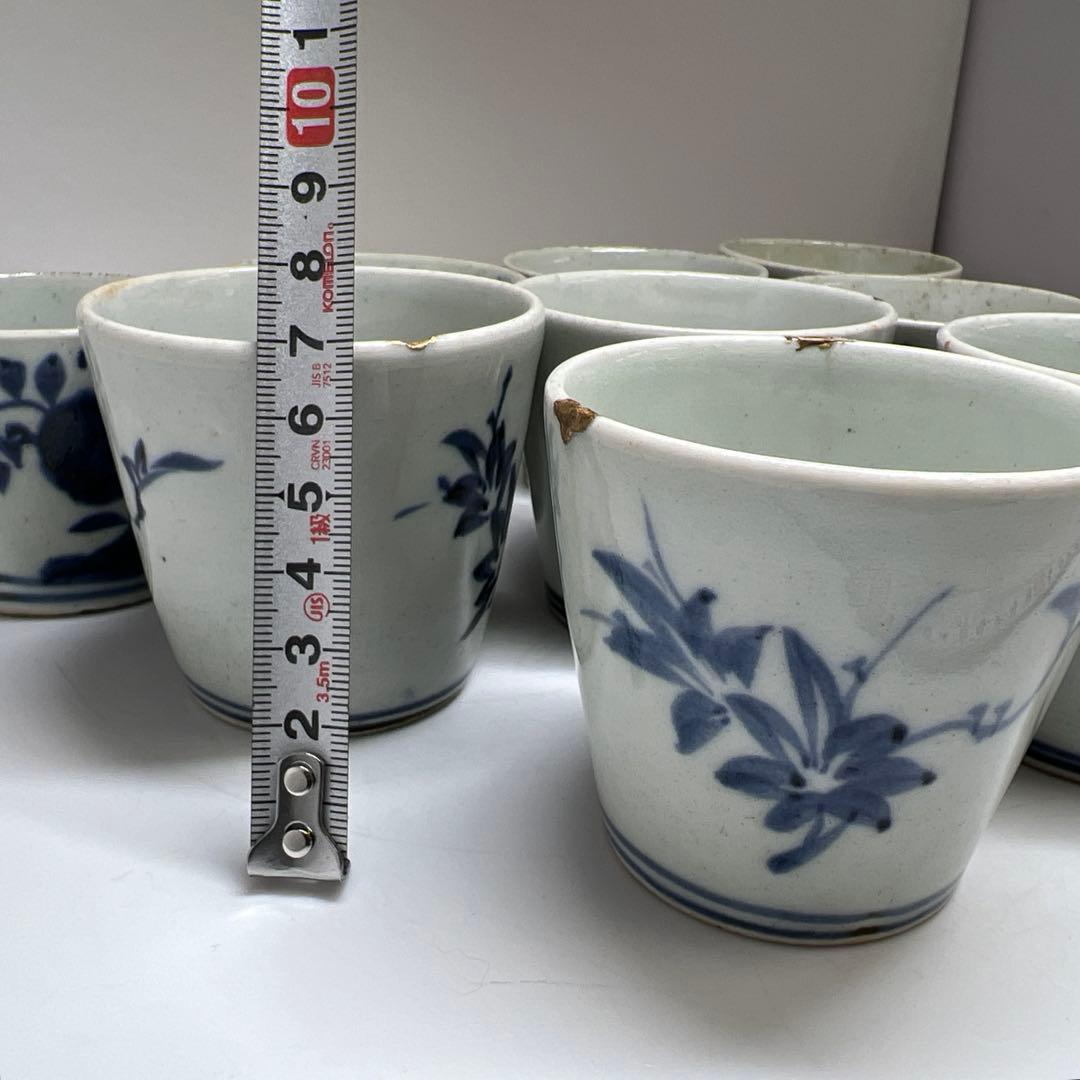 江戸初期　初期伊万里厚底蕎麦猪口9客　口径約7㎝　東Y7-1003☆2Fトヒチ