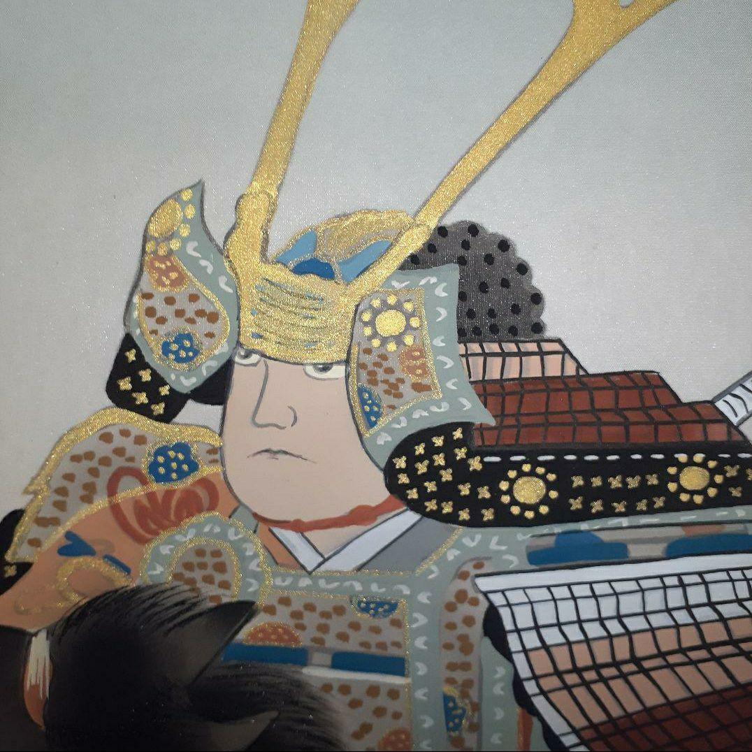 掛け軸/武者/黒馬/松