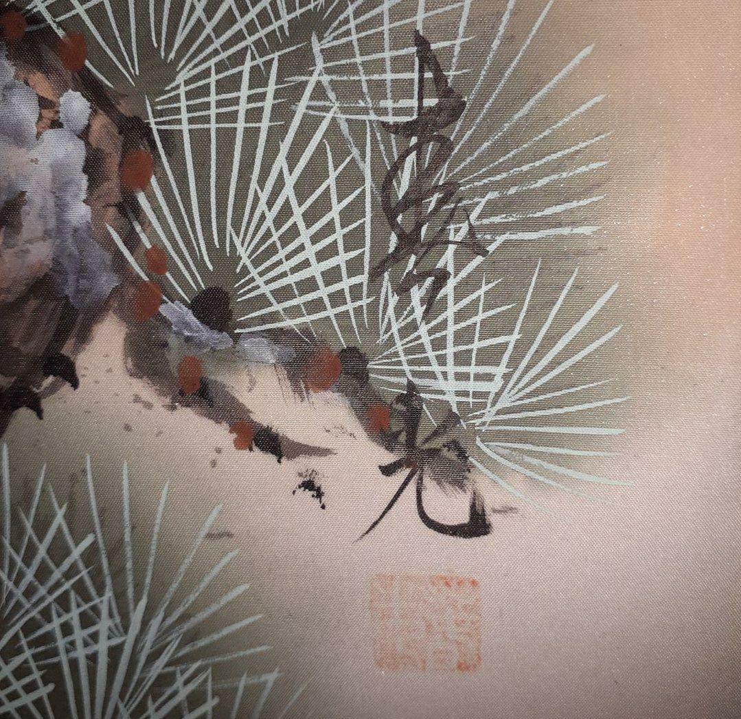 掛け軸/武者/黒馬/松