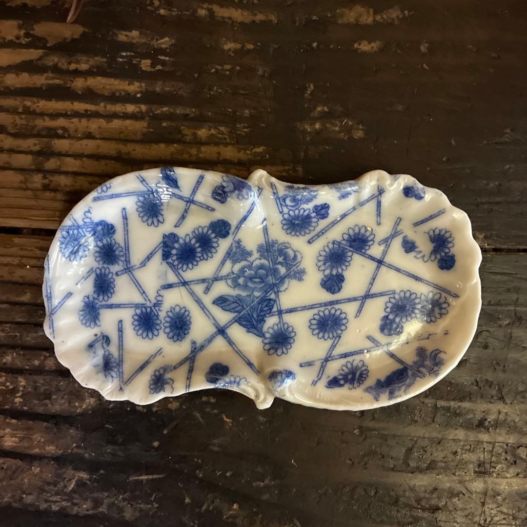 骨董　印判手　図変わり印判　超希少　洋風型もの　小皿　菓子皿　プレート2種