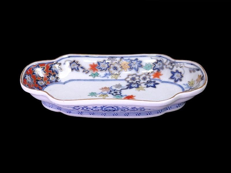 大聖寺伊万里　金襴手　紅葉の図　隅切長皿　 N1071AS-DCl