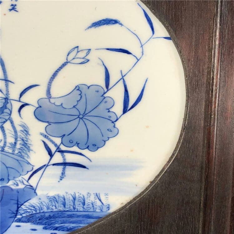 陶磁手描き青花風吹荷笑陶板絵古木枠象眼陶板古典的なインテリアストラップ