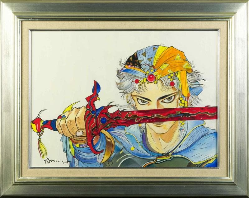 天野喜孝　油彩　肉筆『フリオニール』表サイン　裏サイン　P8号　額装　b849