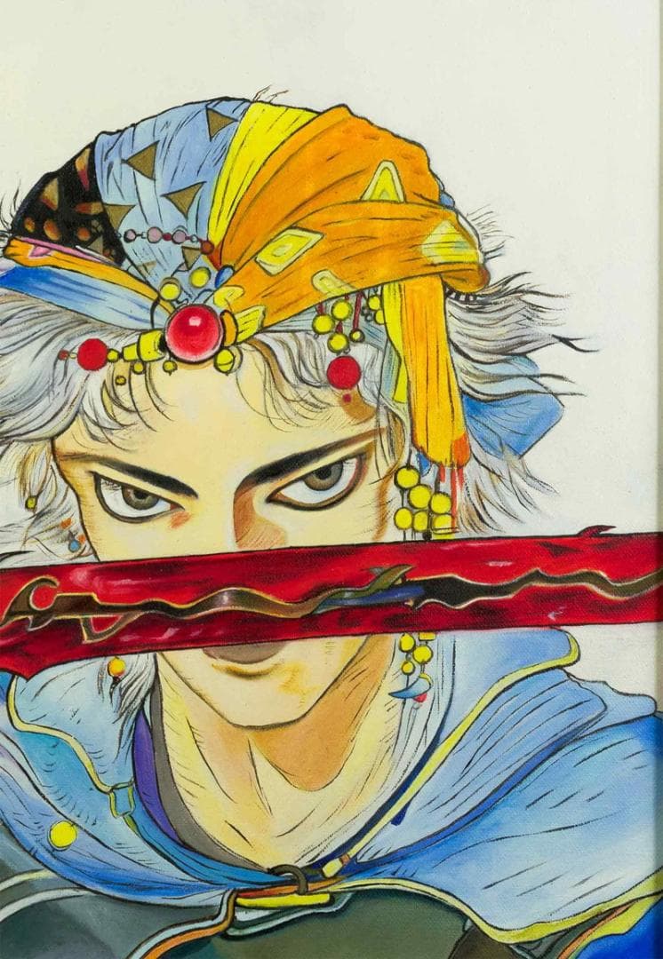 天野喜孝　油彩　肉筆『フリオニール』表サイン　裏サイン　P8号　額装　b849