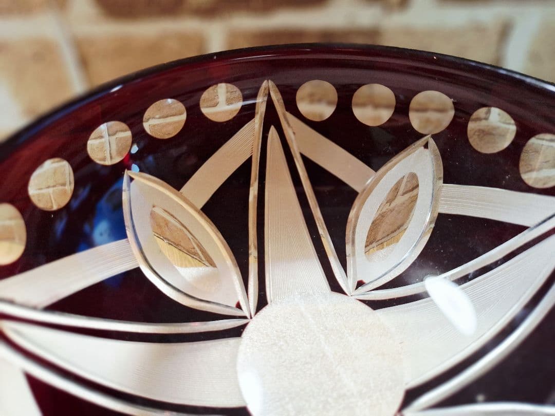 未使用！江戸切子　江戸被切子 深鉢 赤きりこ 18cm サラダボール 硝子鉢