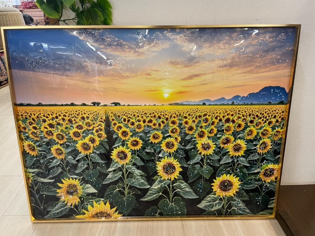 水晶絵　ひまわり　風景画　風景　アート　額縁　アートパネル　向日葵　立体　絵画