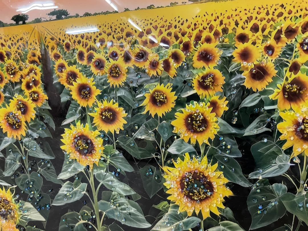 水晶絵　ひまわり　風景画　風景　アート　額縁　アートパネル　向日葵　立体　絵画