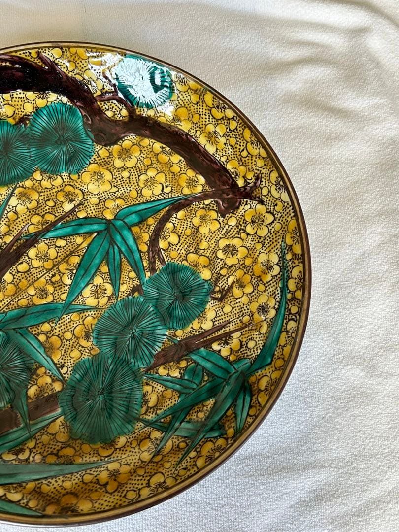 青手松竹梅文　大皿　古九谷様復刻品