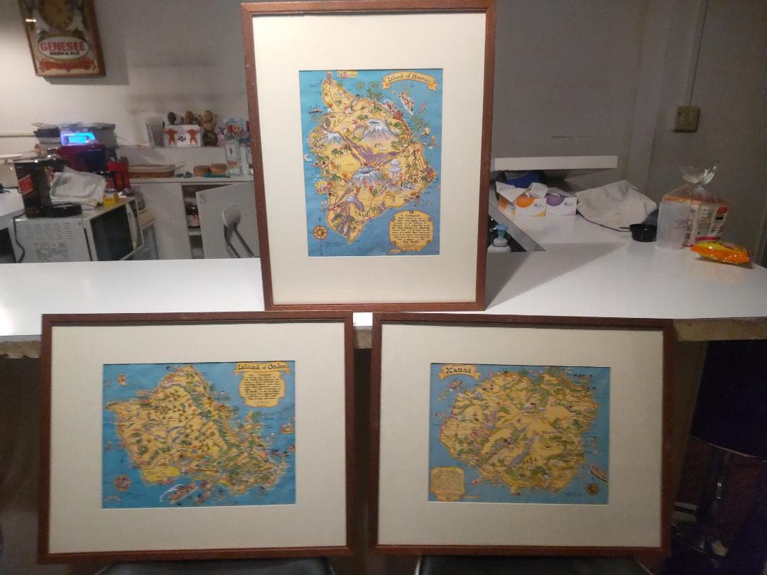 非売品★昭和レトロ★USA製★オアフ島 ハワイ島 カウアイ島 観光マップ 3個