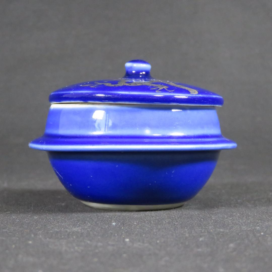 蓋物 3客 瑠璃釉 珍味入れ 銀 銘 龍 鳳凰 明治 大正 昭和初期