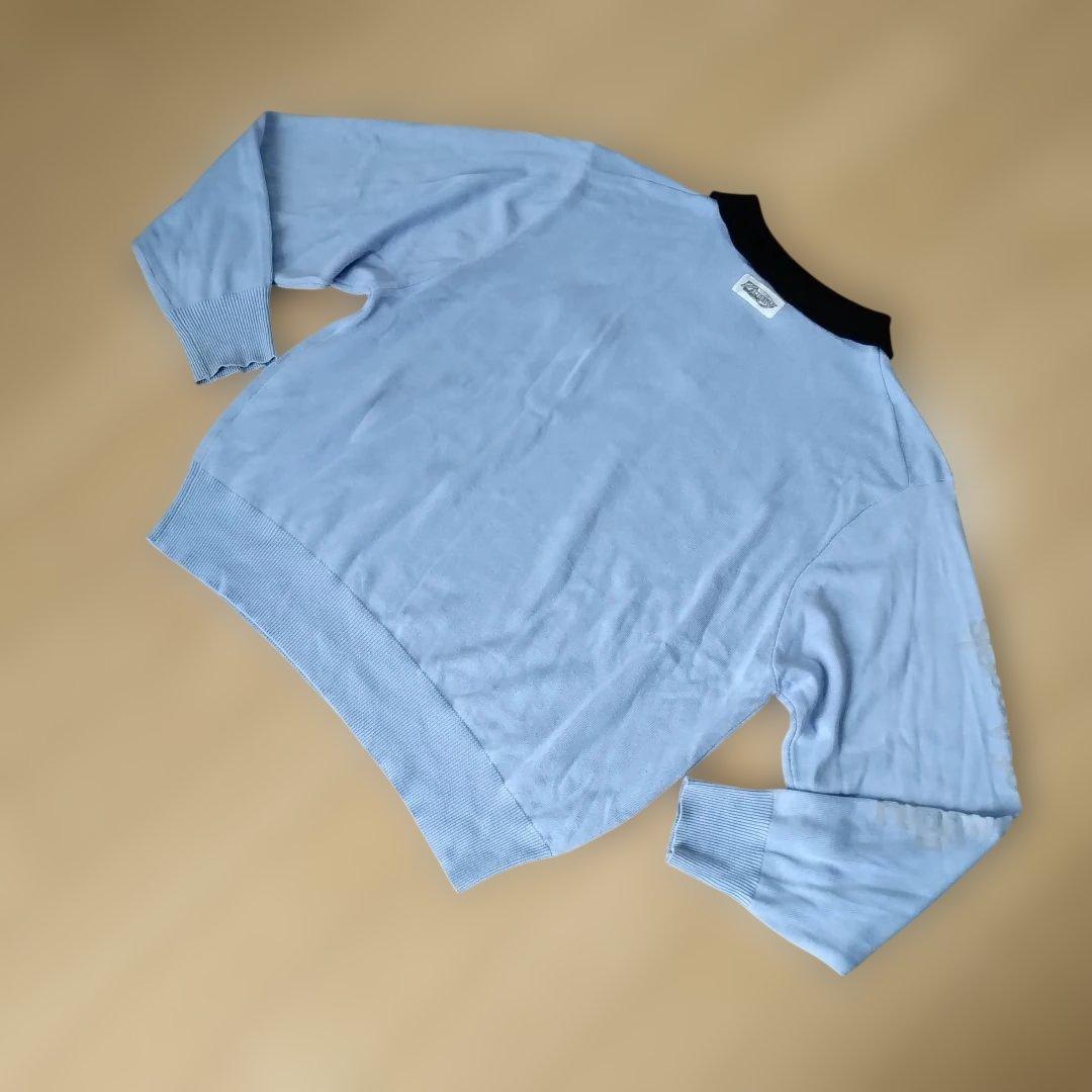 【ずっと真夜中でいいのに。】長袖ニットポロシャツ/ライトブルー