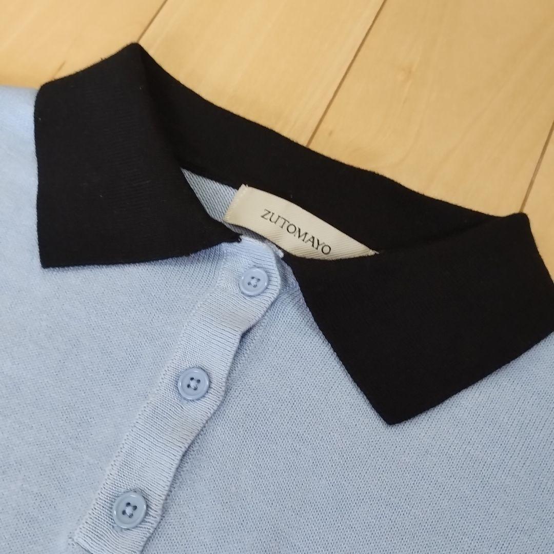 【ずっと真夜中でいいのに。】長袖ニットポロシャツ/ライトブルー