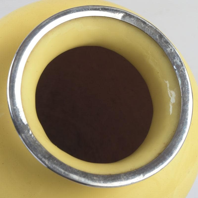 七宝焼　黄釉　花鳥文　花瓶　唐木台・箱付　D　9821