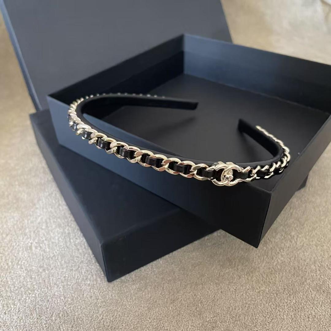 チェーンデザイン ヘアバンド ブラックゴールド