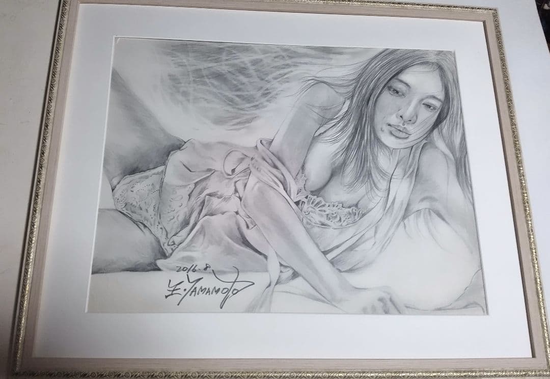 絵画、裸婦、美人画6F、山本英二、しなりk、新品額縁真作、肉筆画。