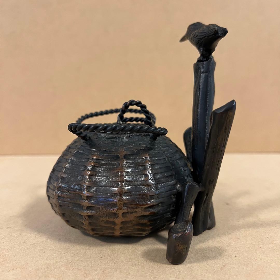 高岡銅器 陽光作 銅製 魚籠 川蝉 カワセミ 青銅 香爐 香炉 共箱 鋳造