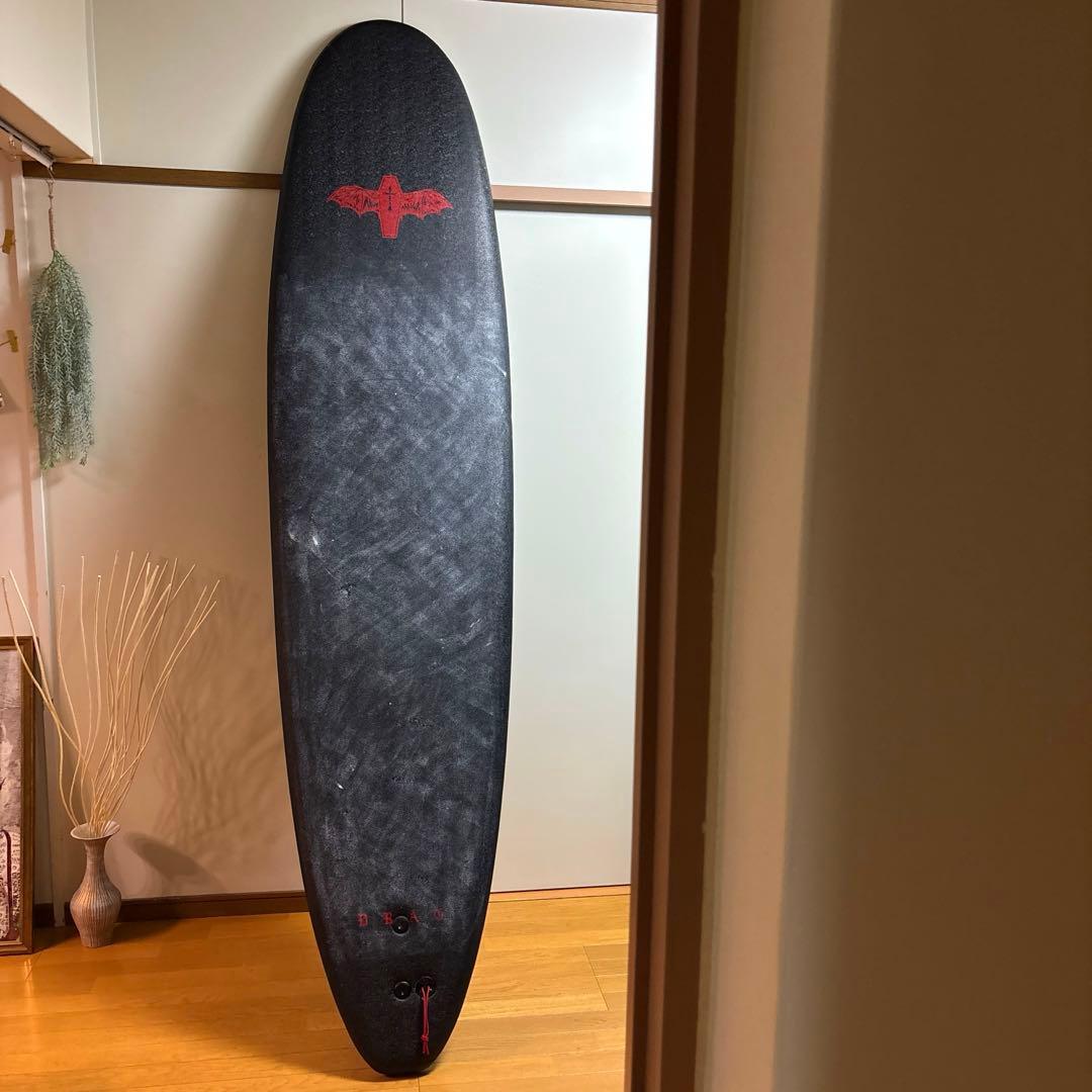 12日まで限定値下！DRAG ロングボード8’0 フィン付き 着払い ブラック赤